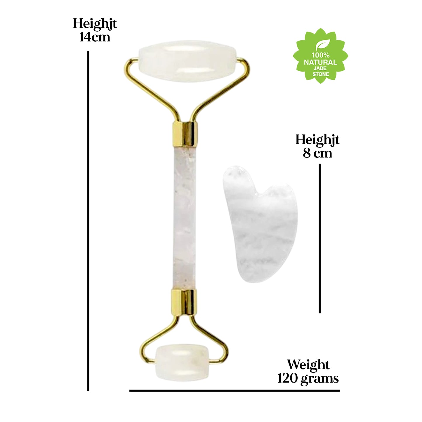 White Quartz Face Massage Roller with Gua Sha Set