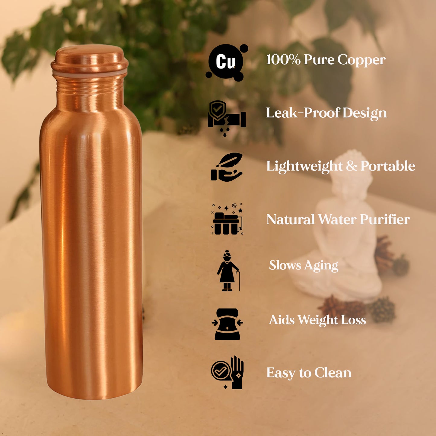 100% Pure Copper Water Bottle (Plain-950 ml)