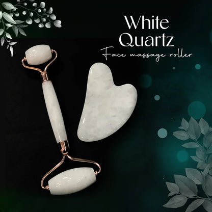 White Quartz Face Massage Roller with Gua Sha Set