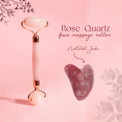 Rose Quartz Face Massage Roller with Gua Sha Set