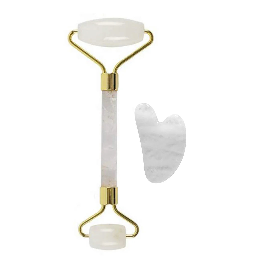 White Quartz Face Massage Roller with Gua Sha Set