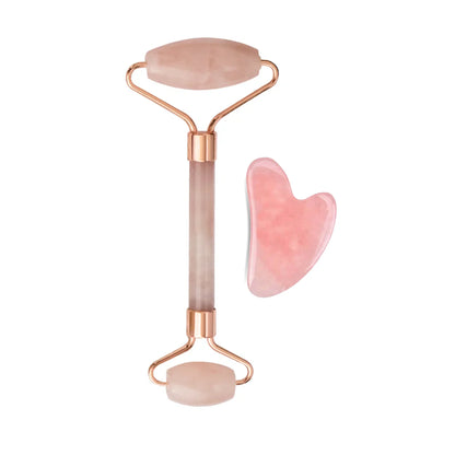 Rose Quartz Face Massage Roller with Gua Sha Set