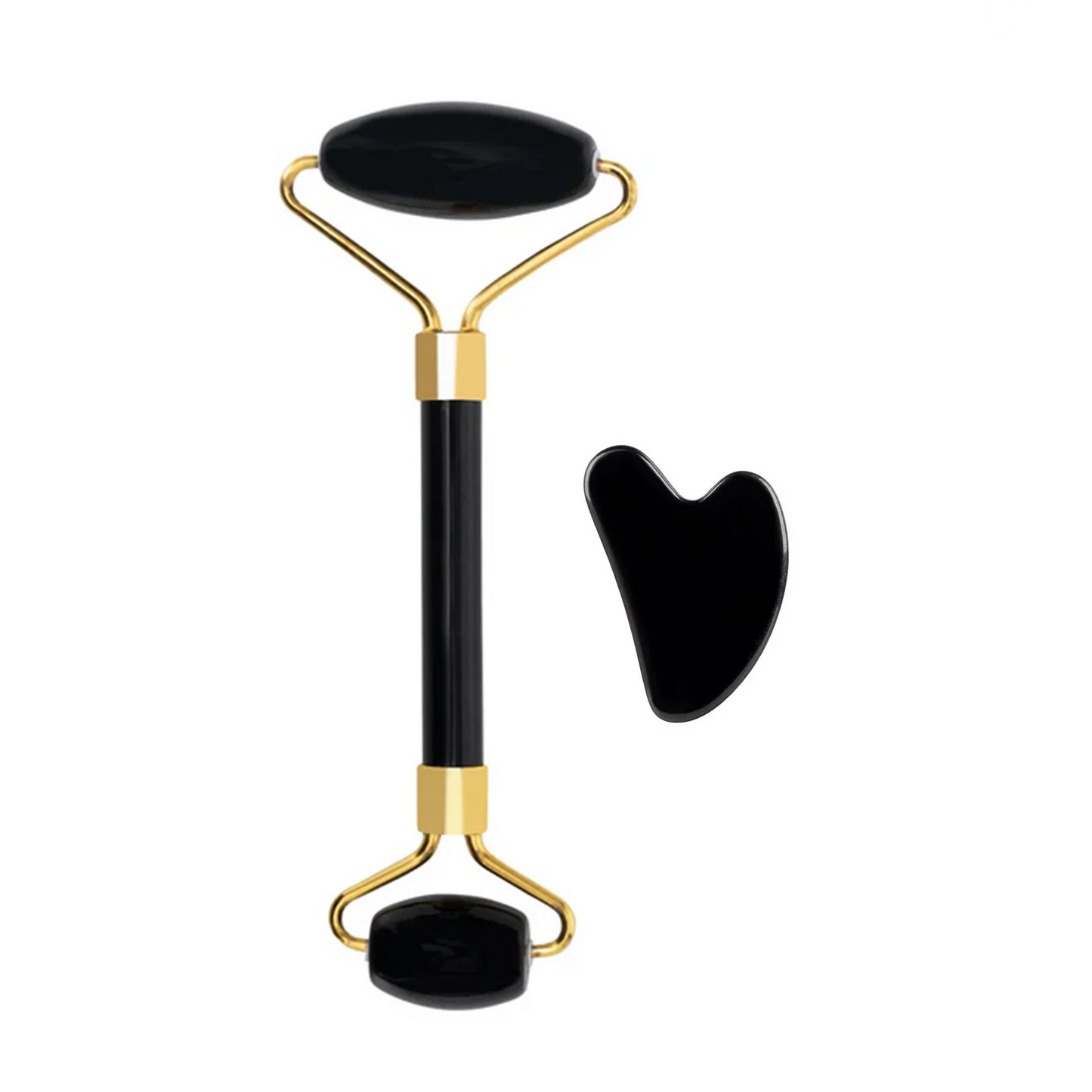 Black Obsidian Face Massage Roller with Gua Sha Set